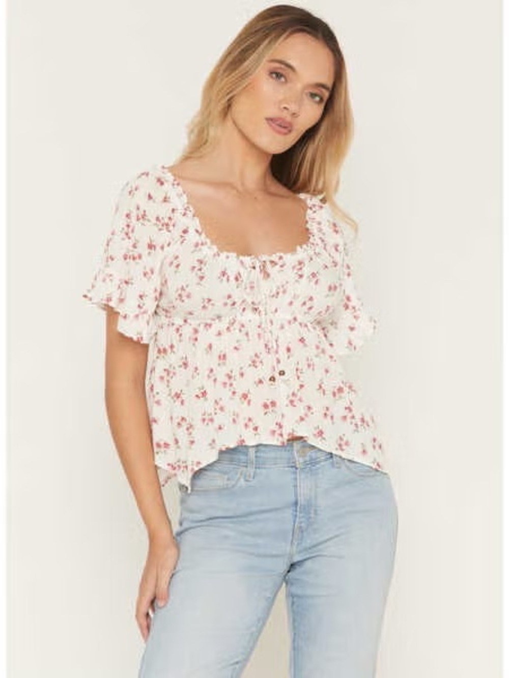 Angie Floral Blouse with Tie-Front